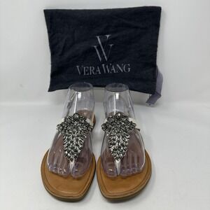 Vera Wang Sandals Womens‎ Size 7 Leather Jeweled Crystal Embellished Dust Bag